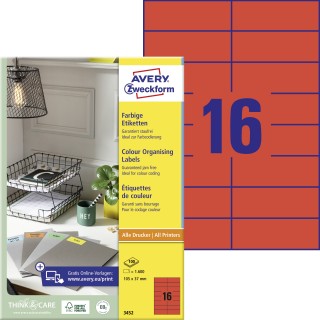 AVERY ZWECKFORM Organisationsetiketten 3452 1.600 Stück 105 x 37 mm rot