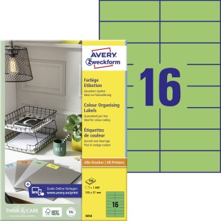 AVERY ZWECKFORM Organisationsetiketten 3454 1.600 Stück 105 x 37 mm grün