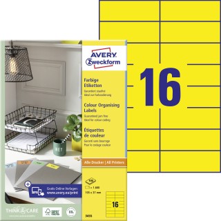 AVERY ZWECKFORM Organisationsetiketten 3455 1.600 Stück 105 x 37 mm gelb