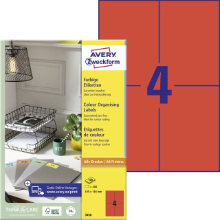 AVERY ZWECKFORM Organisationsetiketten 3456 400 Stück 105 x 148 mm rot