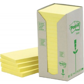 POST-IT® Haftnotizen 654-1T Recycling Notes 16 Blöcke à 100 Blatt 76 x 76 mm gelb