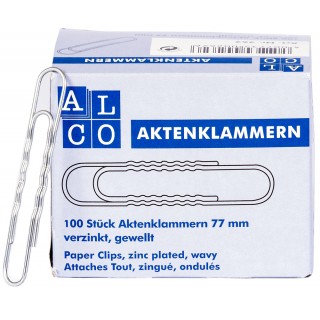 ALCO Büroklammer 262 gewellt 100 Stück 77 mm verzinkt