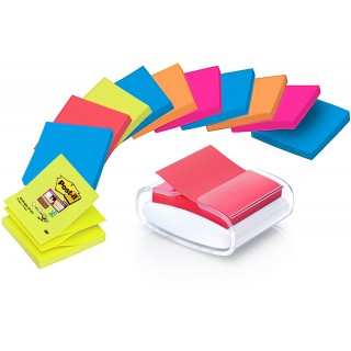 POST-IT® Spender Super Sticky Z-Notes PRO-W12N inkl. 12 Blöcke Super Sticky Z-Notes à 90 Blatt 76 x 76 mm farbig sortiert