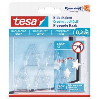 TESA Klebehaken 77734 5 Haken + 8 Strips für Glas transparent