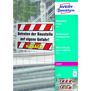 AVERY ZWECKFORM Wetterfeste Folie 3487 DIN A4 100 Blatt 120 µm weiß