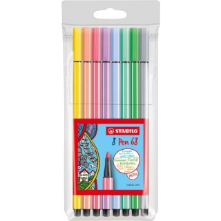 STABILO Filzstift Pen 68 8 Stück mit Rundspitze 1 mm pastell