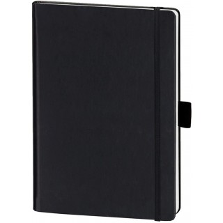LEYKAM Notizbuch Denkzettel DIN A4 192 Seiten mit Elastikband kariert und perforiert schwarz/schwarz