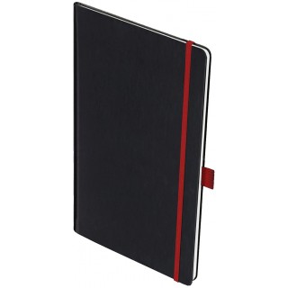 LEYKAM Notizbuch Denkzettel Tablet-Format 192 Seiten mit Elastikband kariert und perforiert 190 x 250 mm schwarz/rot