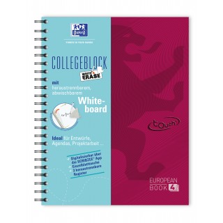 OXFORD Collegeblock Touch Europeanbook DIN A4+ 120 Blatt kariert mit Whiteboard beere