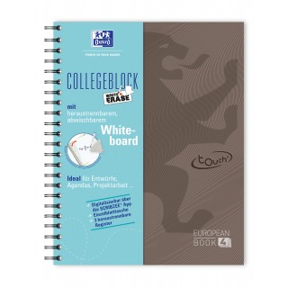 OXFORD Collegeblock Touch Europeanbook DIN A4+ 120 Blatt kariert mit Whiteboard braun