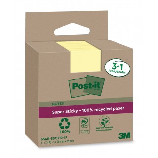 POST-IT® Haftnotizen Super Sticky Recycling 654RSSCY 4 Blöcke à 70 Blatt 76 x 76 mm gelb