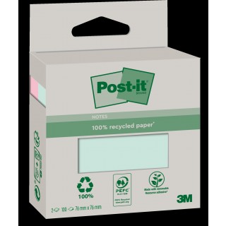 POST-IT® Haftnotizen Recycling 6820R-2LM 2 Blöcke à 100 Blatt 76 x 76 mm sortiert