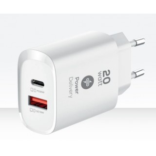 NABO USB Dual Quick Charger PD 20 1x USB-A und 1x USB-C weiß