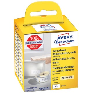 AVERY ZWECKFORM Rollenetiketten AS0722370 260 Etiketten 28 x 89 mm weiß