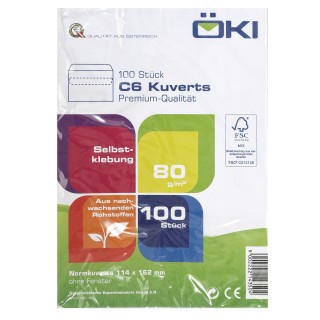 ÖKI Kuvert Classic C6-SK/CLA80 100 Stück DIN C6 selbstklebend ohne Fenster 80g/m² weiß