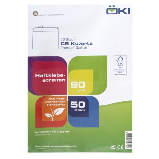 ÖKI Kuvert Classic C5-ÖF/CLA90 50 Stück DIN C5 mit Haftstreifen ohne Fenster 90 g/m² weiß