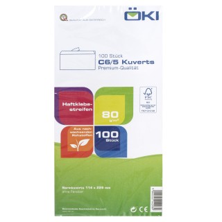 ÖKI Kuvert Classic C6/5-ÖF/CLA80 100 Stück DIN C6/5 mit Haftstreifen 80g/m² weiß