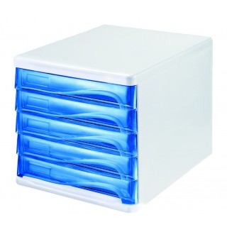 HELIT Schubladenbox 5 Fächer blau transparent