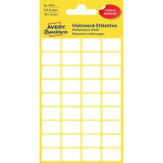 AVERY ZWECKFORM Vielzwecketiketten 3042 216 Stück 18 x 12 mm weiß