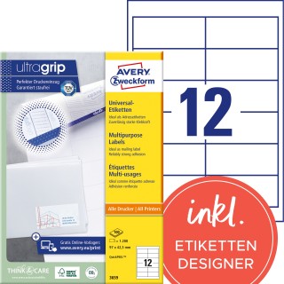 AVERY ZWECKFORM Universaletiketten ultragrip 3659 1.200 Stück 97 x 42,3 mm weiß