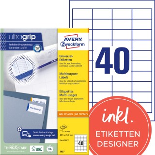 AVERY ZWECKFORM Universaletiketten ultragrip 3657 4.000 Stück 48,5 x 25,4 mm weiß