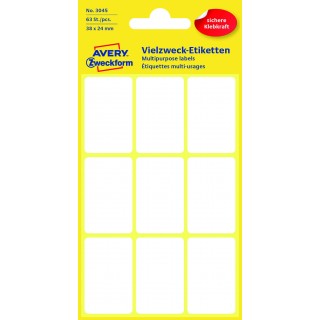 AVERY ZWECKFORM Vielzwecketiketten 3045 63 Stück 38 x 24 mm weiß