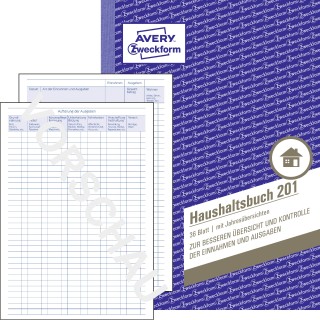 AVERY ZWECKFORM Haushaltsbuch 201 A5 36 Blatt weiß