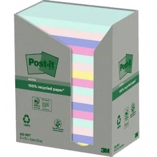 POST-IT® Haftnotizen Recycling Notes 655-1RPT 16 Blöcke à 100 Blatt 127 x 76 mm farbig sortiert