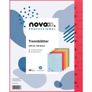 NOVOOO Trennblätter 100 Stück DIN A4 Recyclingkarton 250 g/m² sortiert