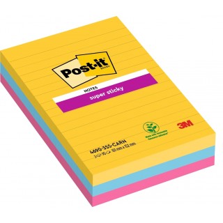 POST-IT® Haftnotizen Super Sticky 4690-S3R 3 Blöcke à 90 Blatt liniert 101 x 152 mm farbig sortiert