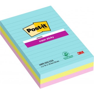 POST-IT® Haftnotizen Super Sticky 4690-3SS-COS 3 Blöcke à 90 Blatt liniert 101 x 152 mm farbig sortiert