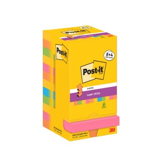 POST-IT® Haftnotizen Super Sticky Z-Notes 12 Blöcke à 90 Blatt 76x76mm farbig sortiert