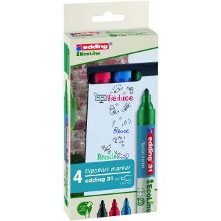 EDDING Flipchartmarker EcoLine 31 4 Stück mit Rundspitze 1,5-3 mm farbig sortiert