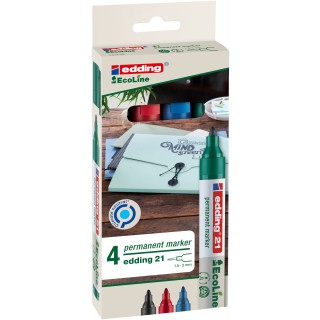 EDDING Permanentmarker EcoLine 21 4 Stück mit Rundspitze 1,5-3 mm nachfüllbar farbig sortiert