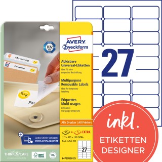 AVERY ZWECKFORM Universaletiketten L4737REV-25 810 Stück 63,5 x 29,6 mm weiß