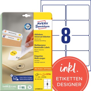 AVERY ZWECKFORM Universaletiketten L4745REV-25 240 Stück 96 x 63,5 mm weiß