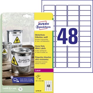 AVERY ZWECKFORM Wetterfeste Etiketten L4778-20 960 Stück 45,7 x 21,2 mm weiß 