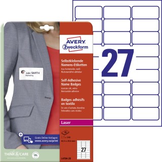 AVERY ZWECKFORM Namensetiketten L4784-20 540 Stück 63,5 x 29,6 mm weiß