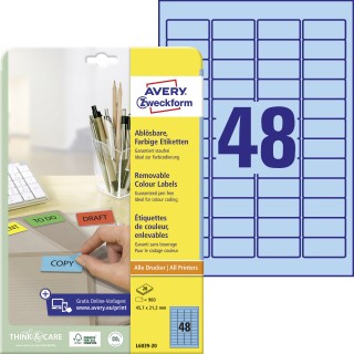 AVERY ZWECKFORM Organisationsetiketten L6039-20 960 Stück 45,7 x 21,2 mm blau