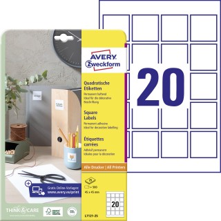 AVERY ZWECKFORM QR Code Etiketten L7121-25 500 Etiketten 45 x 45 mm weiß