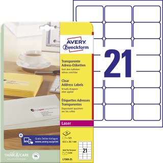 AVERY ZWECKFORM Adressetiketten L7560-25 525 Stück 63,5 x 38,1 mm transparent