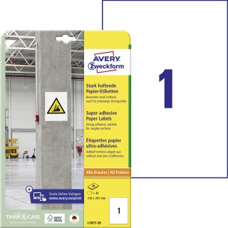 AVERY ZWECKFORM Papieretiketten L7877-20 20 Etiketten stark haftend 210 x 297 mm weiß