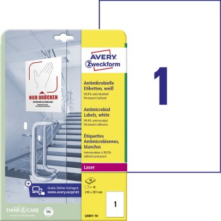 AVERY ZWECKFORM Antimikrobielle Etiketten L8001-10 10 Etiketten permanent haftend 210 x 297 mm weiß