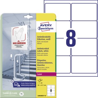 AVERY ZWECKFORM Antimikrobielle Etiketten L8004REV-10 80 Etiketten wiederablösbar 99,1 x 67,7 mm weiß