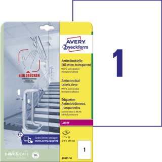 AVERY ZWECKFORM Antimikrobielle Etiketten L8011-10 10 Etiketten permanent haftend 210 x 297 mm transparent