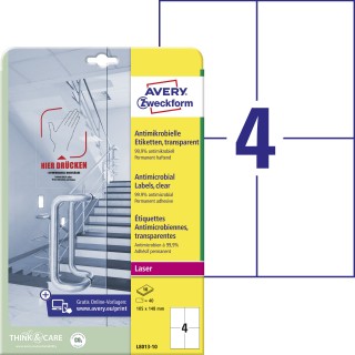 AVERY ZWECKFORM Antimikrobielle Etiketten L8013-10 40 Etiketten permanent haftend 105 x 148 mm transparent