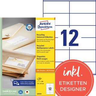 AVERY ZWECKFORM Recyclingetiketten LR3424 1.200 Stück 105 x 48 mm naturweiß