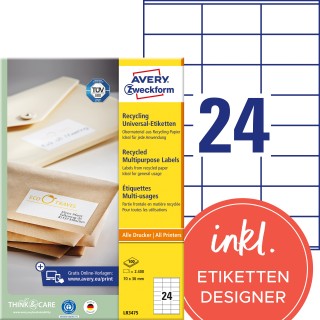 AVERY ZWECKFORM Recyclingetiketten LR3475 2.400 Stück 70 x 36 mm naturweiß